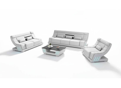 Sofagarnitur Luxus Komplette Couchgarnitur Weiß Kunstleder Sofa 321