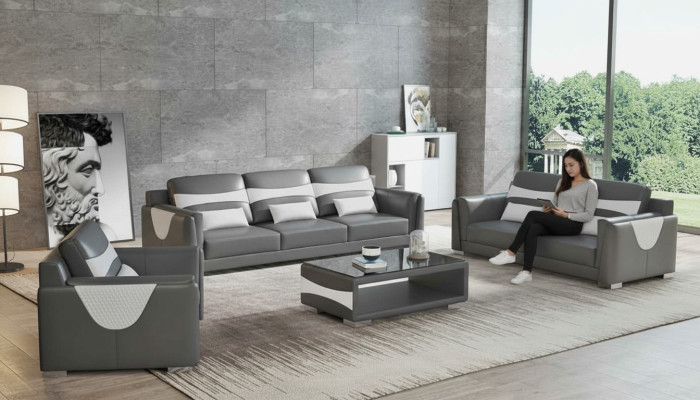Sofagarnitur Luxus Komplette Couchgarnitur Grau Kunstleder Sofa 321