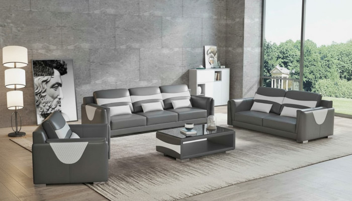 Sofagarnitur Luxus Komplette Couchgarnitur Grau Kunstleder Sofa 321