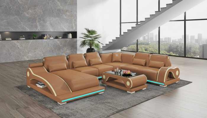 Wohnlandschaft XXL Sofa U Form Groß Ecksofa Ledersofa Braun Sofas Neu