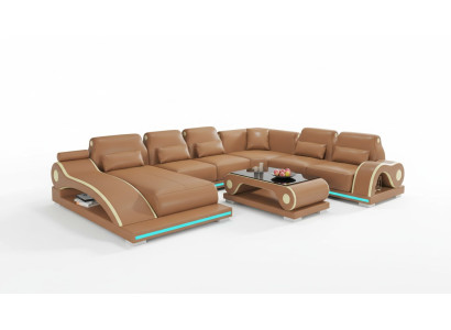 Wohnlandschaft XXL Sofa U Form Groß Ecksofa Ledersofa Braun Sofas Neu