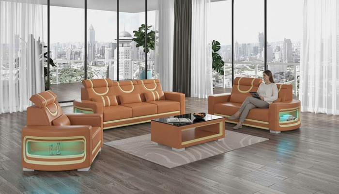 Sofagarnitur Luxus Komplette Couchgarnitur Braun Kunstleder Sofa 321