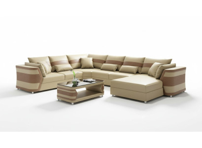 Wohnlandschaft xxl Sofa U Form Groß Ecksofa Ledersofa Beige Sofas Couchen