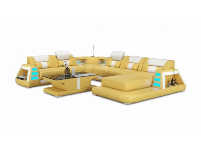 Couch Zeitgenössisch Ecksofa U Form Gelb Wohnlandschaft Ledersofa Sofa