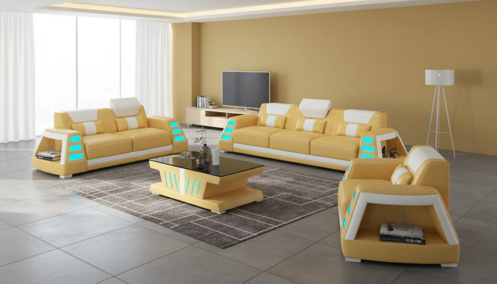 Couchgarnitur Sofagarnitur Ledersofas Sofa Komplette 3tlg Gelb Set Sofas