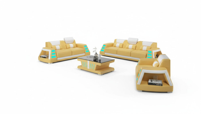 Couchgarnitur Sofagarnitur Ledersofas Sofa Komplette 3tlg Gelb Set Sofas