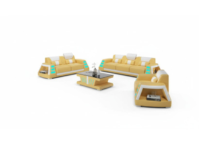 Couchgarnitur Sofagarnitur Ledersofas Sofa Komplette 3tlg Gelb Set Sofas