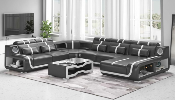 Wohnlandschaft XXL Sofa U Form Groß Ecksofa Ledersofa Schwarz Sofas