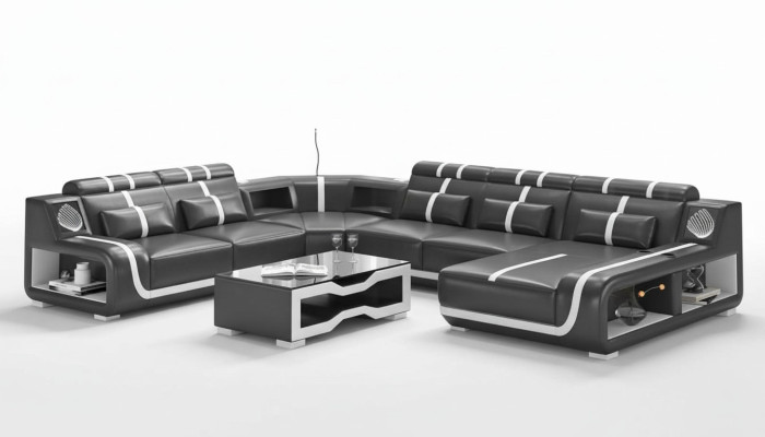 Wohnlandschaft XXL Sofa U Form Groß Ecksofa Ledersofa Schwarz Sofas