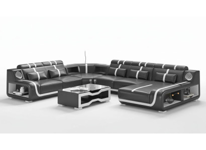 Wohnlandschaft XXL Sofa U Form Groß Ecksofa Ledersofa Schwarz Sofas