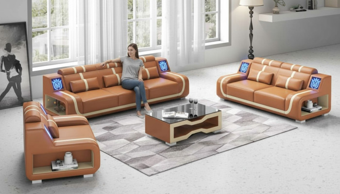 Wohnzimmer Komplette Ledersofas Couchgarnitur Sofagarnitur Braun 3tlg