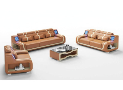Wohnzimmer Komplette Ledersofas Couchgarnitur Sofagarnitur Braun 3tlg