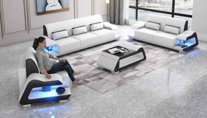 Couchgarnitur Sofagarnitur Ledersofas Sofa Komplette 3tlg Weiß Set 3+2+1