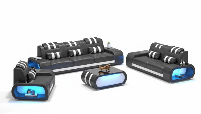 Couchgarnitur Zweisitzer Ledersofas Sessel Dreisitzer 3tlg Schwarz Set