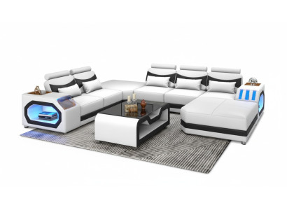 Wohnlandschaft Großes Sofa XXL U Form Ecksofa Ledersofa Weiß Sofas
