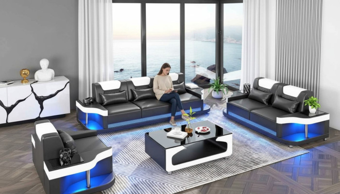Couchgarnitur Sofagarnitur Ledersofas Sofa Komplette 3tlg Schwarz Set