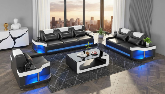 Couchgarnitur Sofagarnitur Ledersofas Sofa Komplette 3tlg Schwarz Set