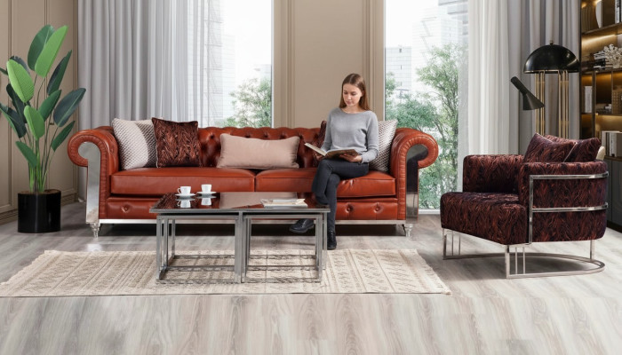 Chesterfield Sofagarnitur Kunstleder Dreisitzer Braun Couchgarnitur Couchen