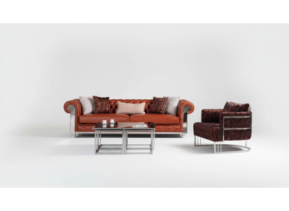 Chesterfield Sofagarnitur Kunstleder Dreisitzer Braun Couchgarnitur Couchen