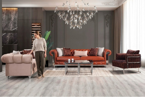 Chesterfield Sofagarnitur Dreisitzer Braun Couchgarnitur Polstersofa