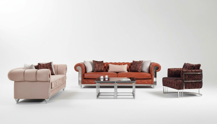Chesterfield Sofagarnitur Dreisitzer Braun Couchgarnitur Polstersofa