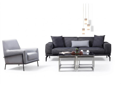 Polstersofa Komplette Couchgarnitur Sofagarnitur Grau Sitzer Stoffsofa