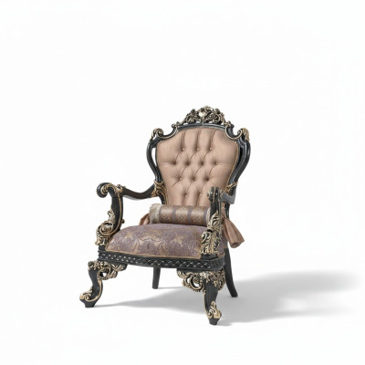 Sessel Beige Ohrensessel Barock Sitzer Stoff Polyester Wohnzimmer