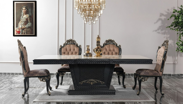 Essecke Essgruppe Esszimmer Esstisch Stühle Holz Set 9tlg Grau Barock