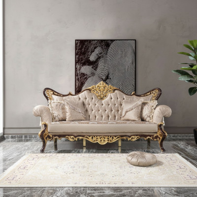 Dreisitzer Sofa 3 Sitzer Polstersofa Stoffsofa Beige Barock Polyester