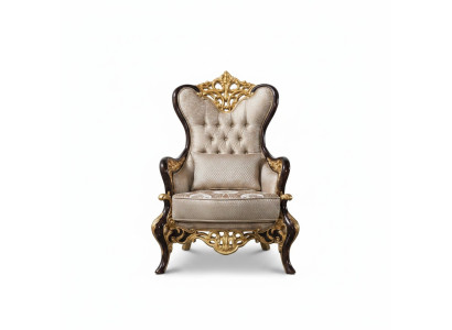 Ohrensessel Sessel Beige Barock Sitzer Stoff Polyester Wohnzimmer