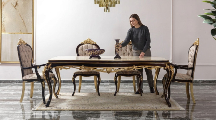Essgruppe Essecke Esszimmer Esstisch Stühle Holz 9tlg Braun Barock