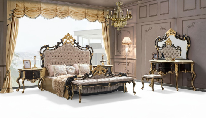 Doppelbett Garnitur Chesterfield Luxus Schlafzimmer Bett 6tlg Schwarz betten