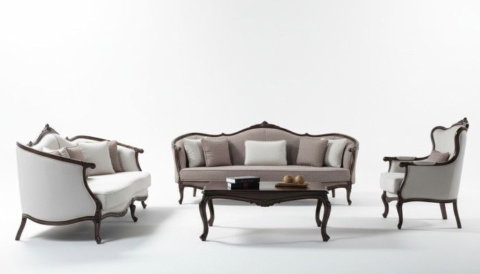 Sofagarnitur Dreisitzer Sessel Stoff Sofa Garnitur Grau Polstersofa couch