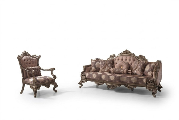 Polstersofa Chesterfield Garnitur Sofagarnitur Stoff Sofa Beige Set couch