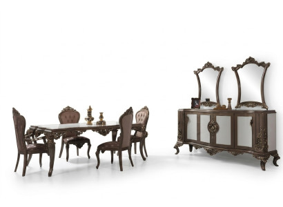 Komplette Essgruppe Esszimmer Esstisch Holz Set 12tlg Braun Sideboard