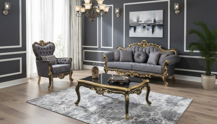 Sofagarnitur Chesterfield Polstersofa Sofa Blau Dreisitzer Sessel Set