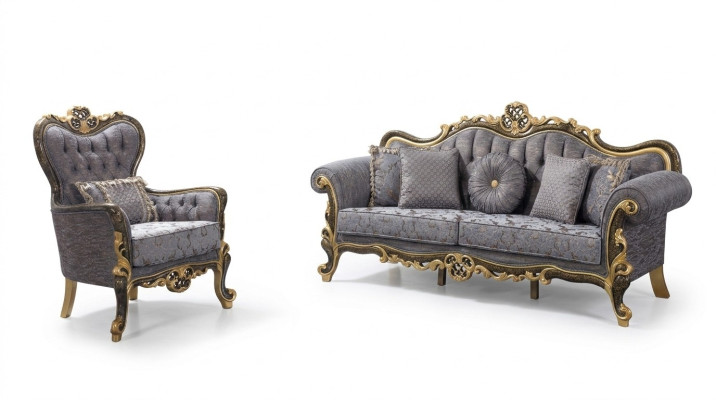 Sofagarnitur Chesterfield Polstersofa Sofa Blau Dreisitzer Sessel Set