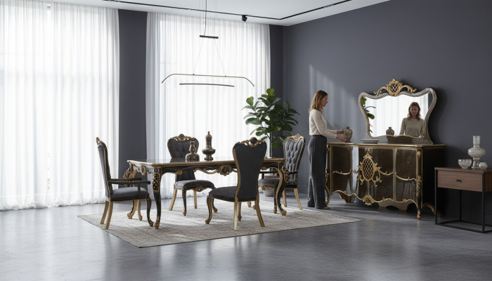 Esszimmer Luxus Essgruppe Sideboard Esstisch Stühle Holz 10tlg Braun