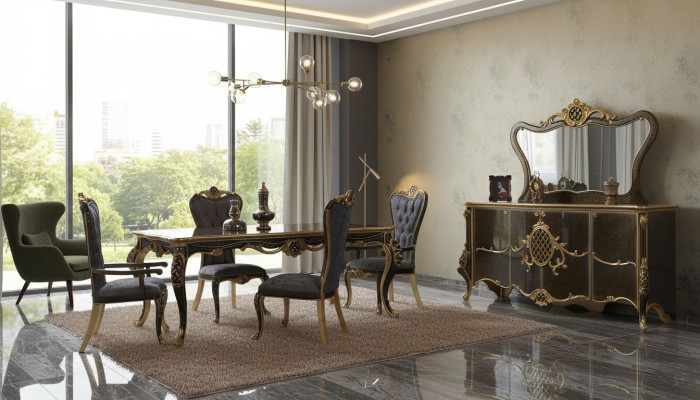 Esszimmer Luxus Essgruppe Sideboard Esstisch Stühle Holz 10tlg Braun