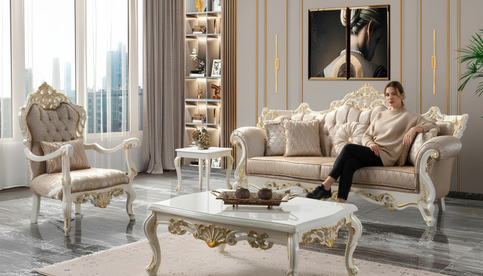 Stoffsofa Polstersofa Garnitur Sofagarnitur Grau Chesterfield Set Sofa
