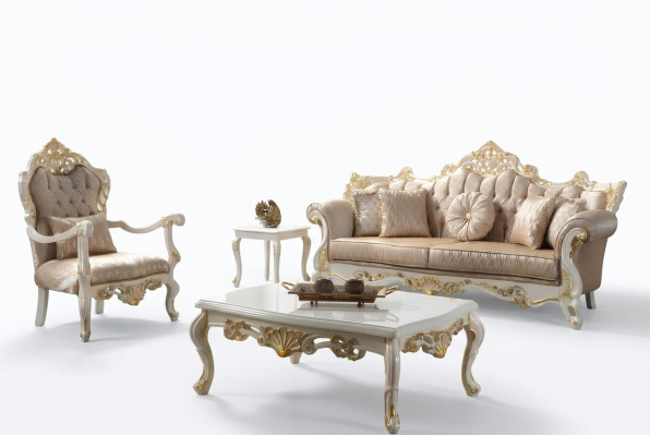 Couchgarnitur Garnitur Polstersofa Chesterfield Luxus Stoff Sofa Beige