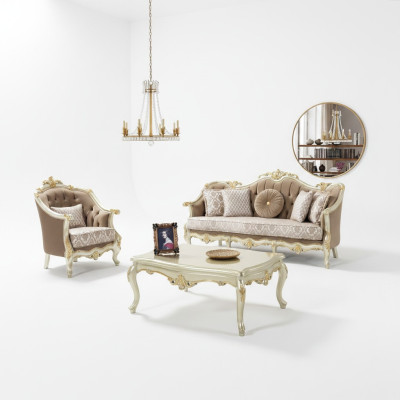 Couch Sofagarnitur Dreisitzer Sessel Sofa Garnitur Beige Polstersofa
