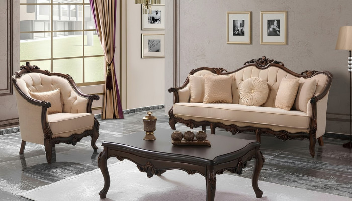 Polstersofa Chesterfield Garnitur Sofagarnitur Stoff Sofa Beige Set