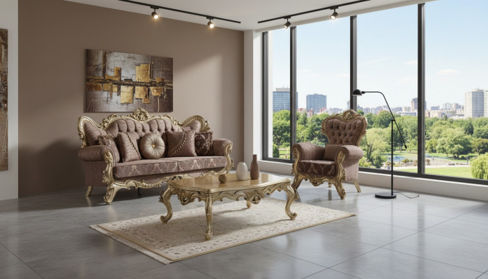 Sofagarnitur Polstersofa Sofa Couch Lila Stoffsofa Chesterfield Set 3+1