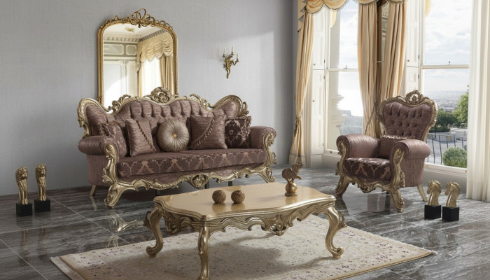 Chesterfield Sofagarnitur Polstersofa Sofa Couch Lila Stoffsofa Set