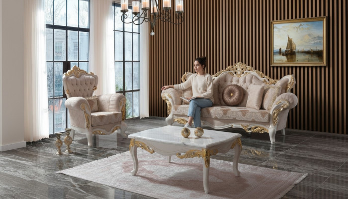 Luxus Sofagarnitur Komplette Couchgarnitur Beige Polstersofa Stoffsofa Sofa