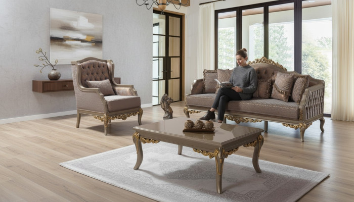Sofagarnitur Polstersofa Sofa Couch Braun Stoffsofa Chesterfield Set Couchen