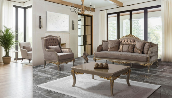 Sofagarnitur Polstersofa Sofa Couch Braun Stoffsofa Chesterfield Set Couchen