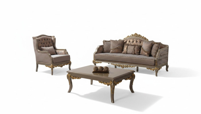 Sofagarnitur Polstersofa Sofa Couch Braun Stoffsofa Chesterfield Set Couchen