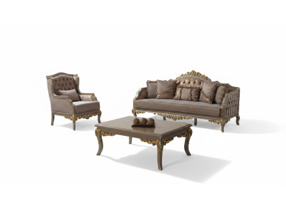 Sofagarnitur Polstersofa Sofa Couch Braun Stoffsofa Chesterfield Set Couchen